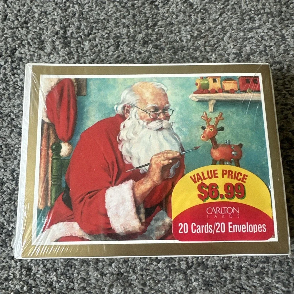 Vintage Christmas Carlton Cards Santa‎ Painting Reindeer Toy Set Of 20
